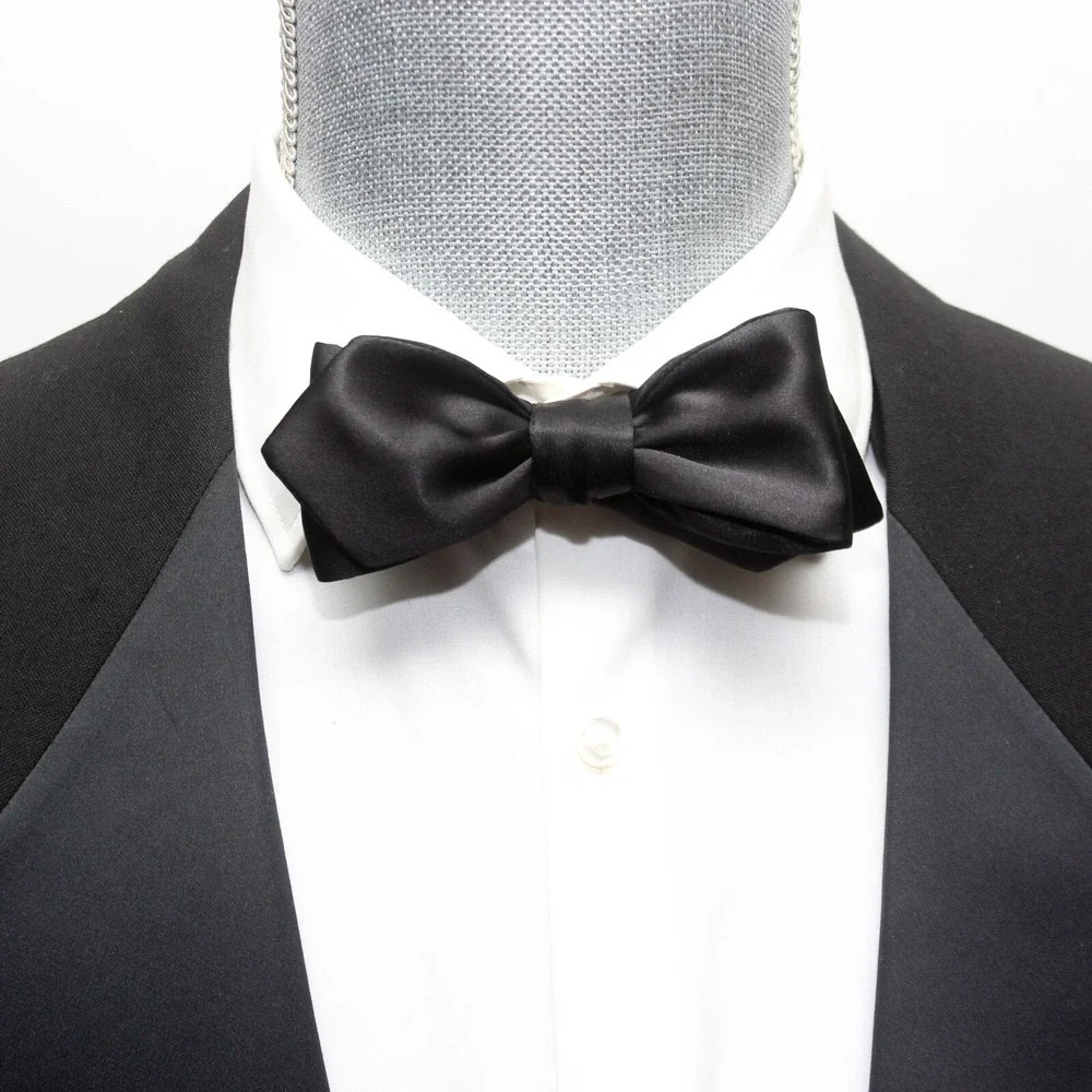 Black‎ Tuxedo Bowtie 100%Silk Satin Self-tied Diamond Gift Box S013D